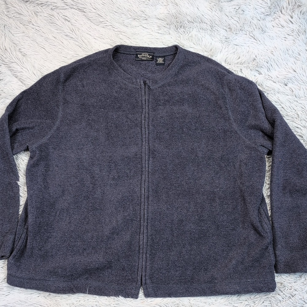 Sonoma Sweatshirt Womens‎ 2X Blue Fleece Soft Comfort Cozy Pockets Zip Up